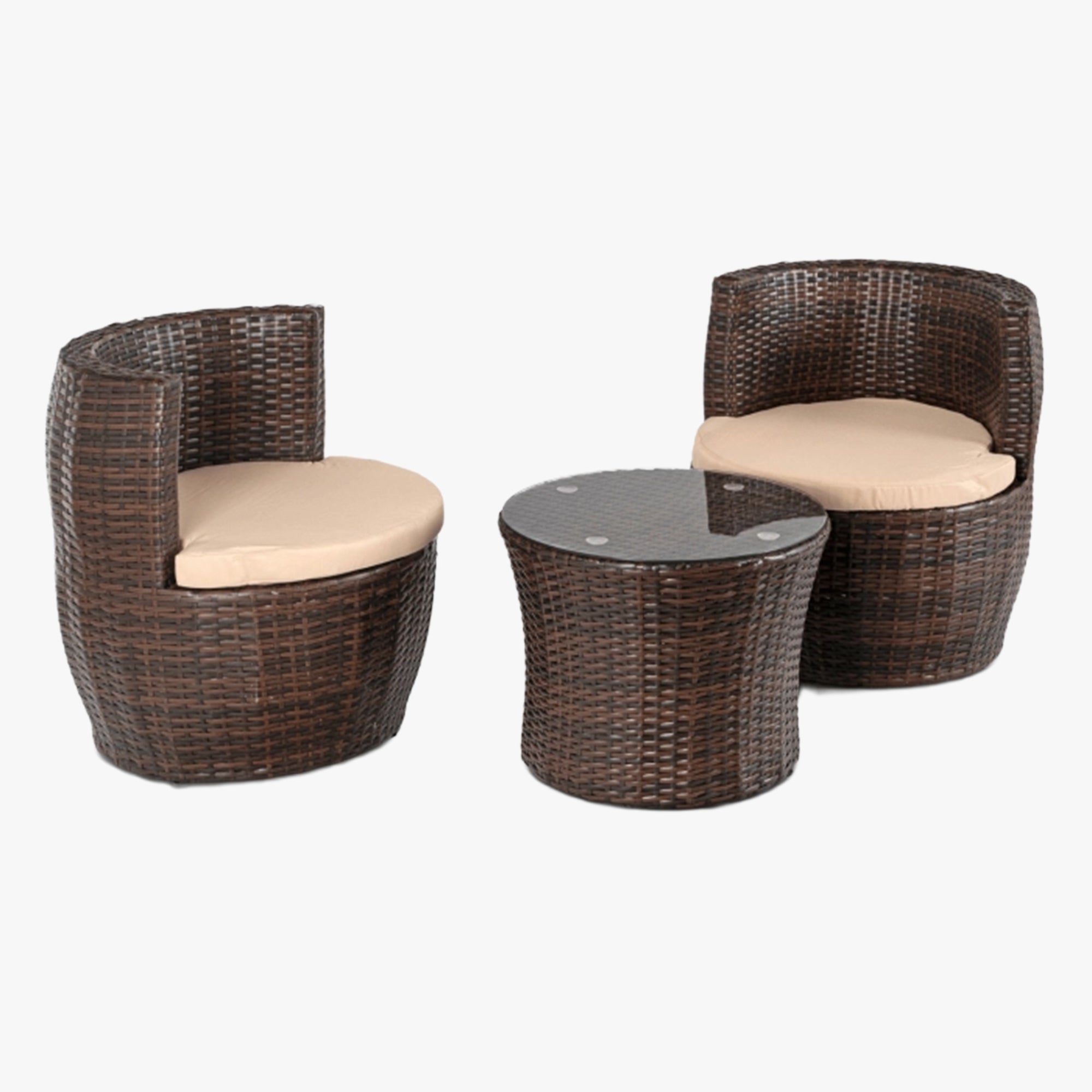 FRIO Ensemble de mobilier de jardin 2 places beige avec table en verre - Mobilier de jardin - Mobilier Deco