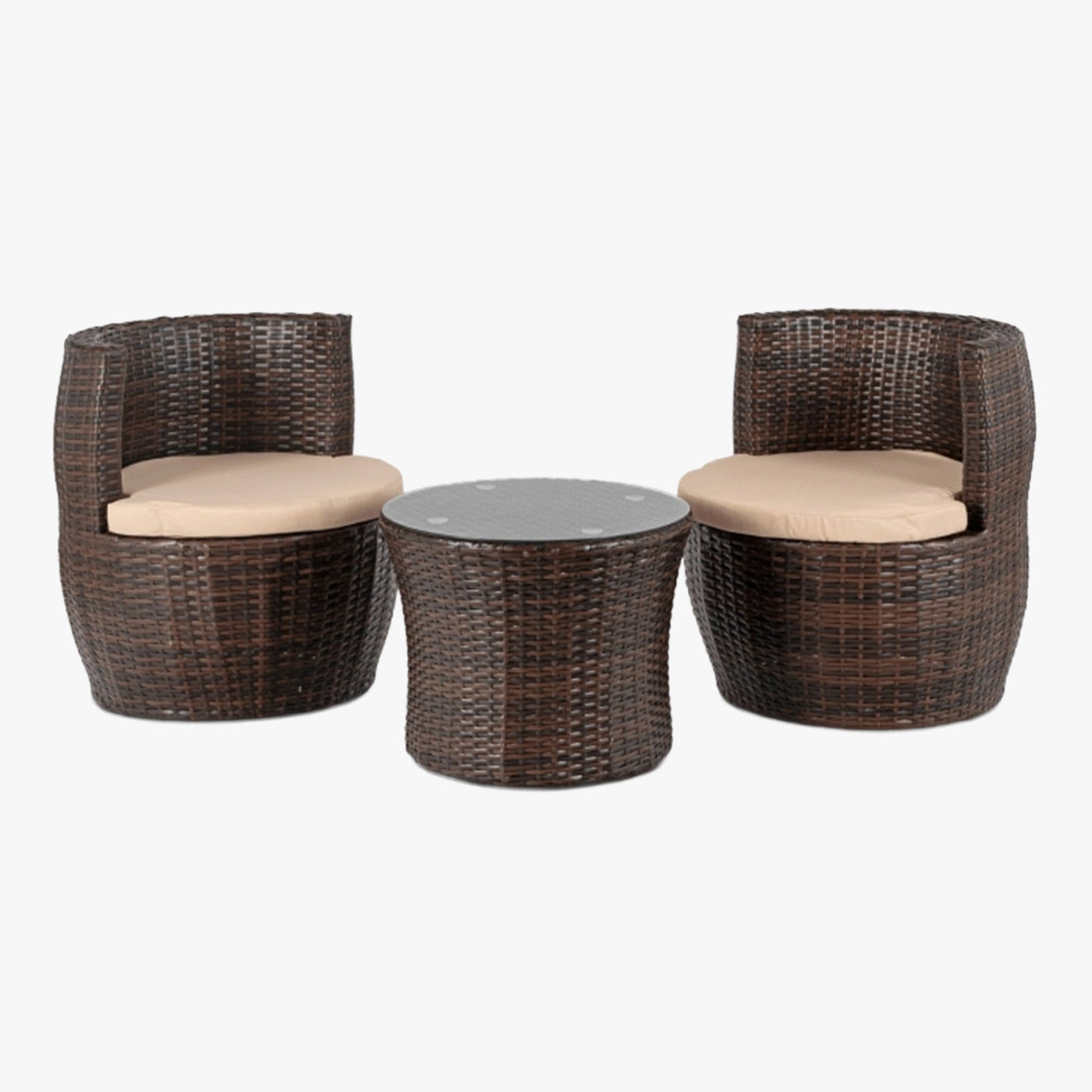 FRIO Ensemble de mobilier de jardin 2 places beige avec table en verre - Mobilier de jardin - Mobilier Deco