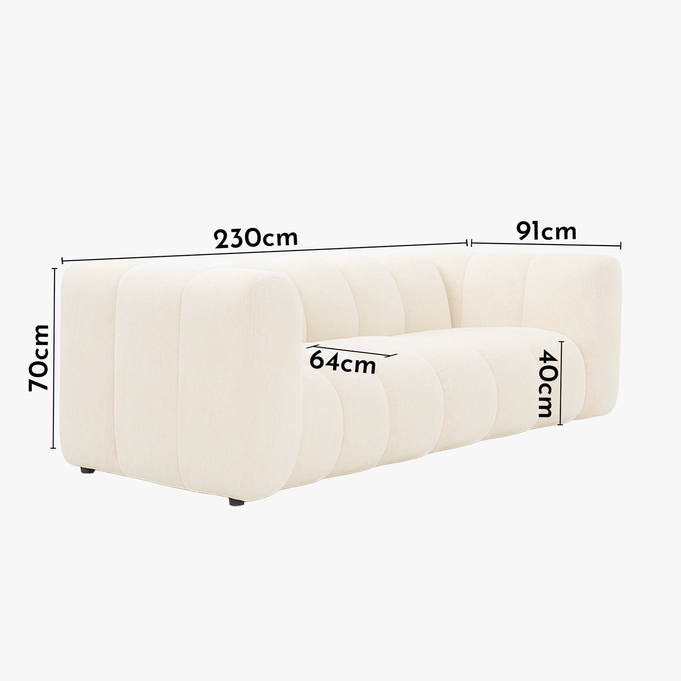 GABY Canapé 3 places en tissu beige - Canapés fixes - Mobilier Deco