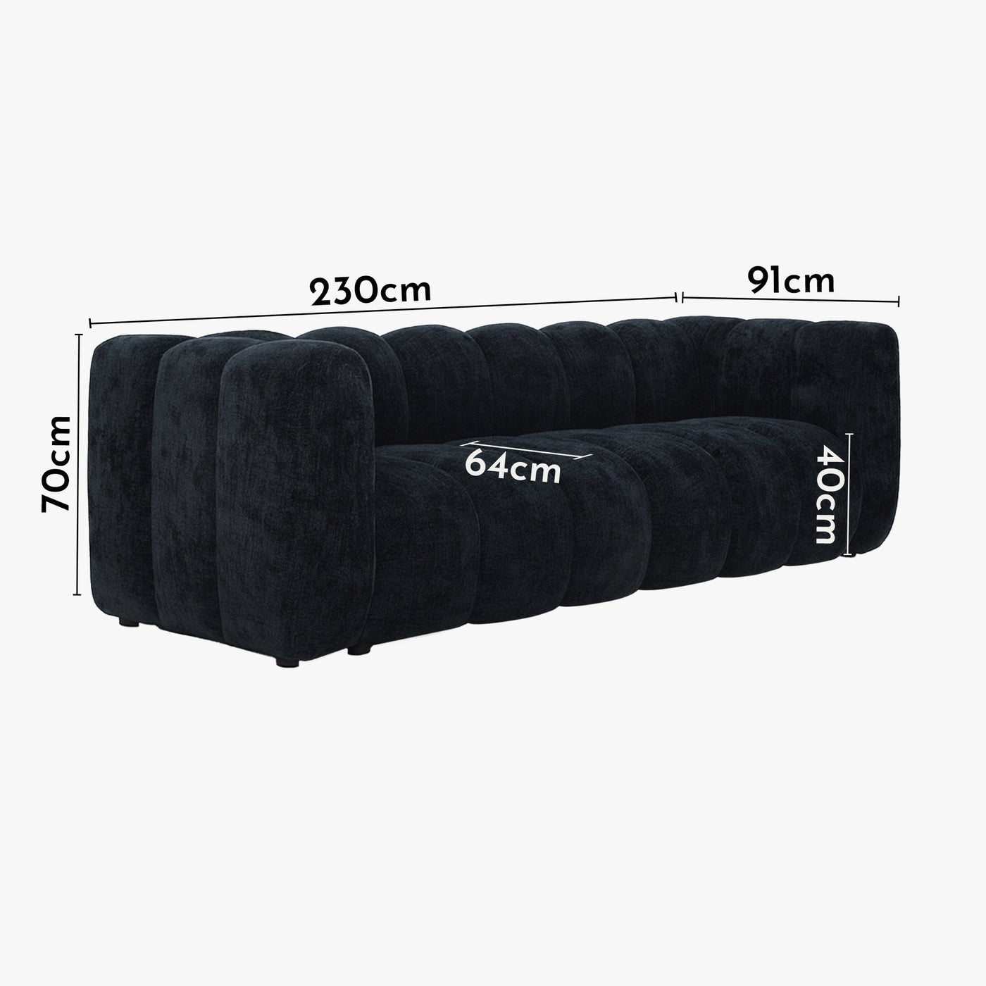 GABY Canapé 3 places en tissu noir - Canapés fixes - Mobilier Deco