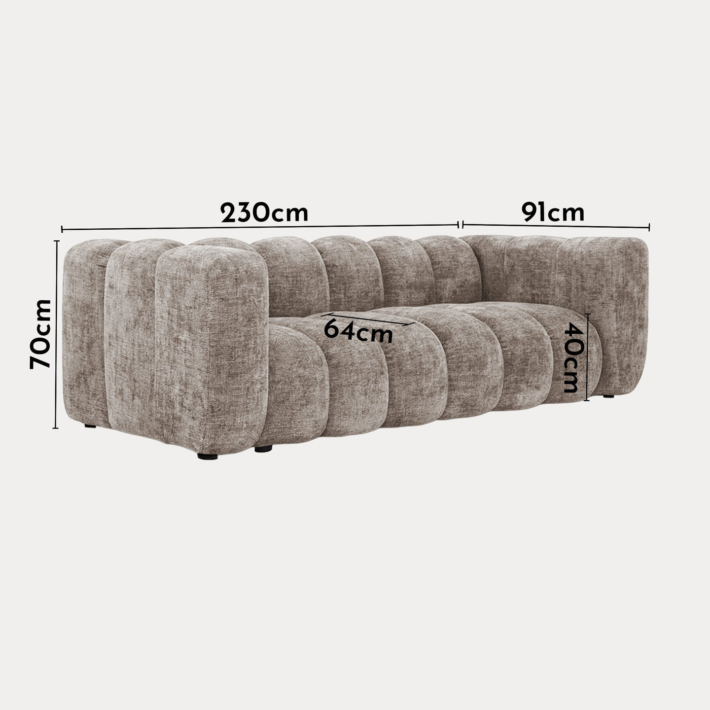 GABY Canapé 3 places en tissu taupe - Canapés fixes - Mobilier Deco