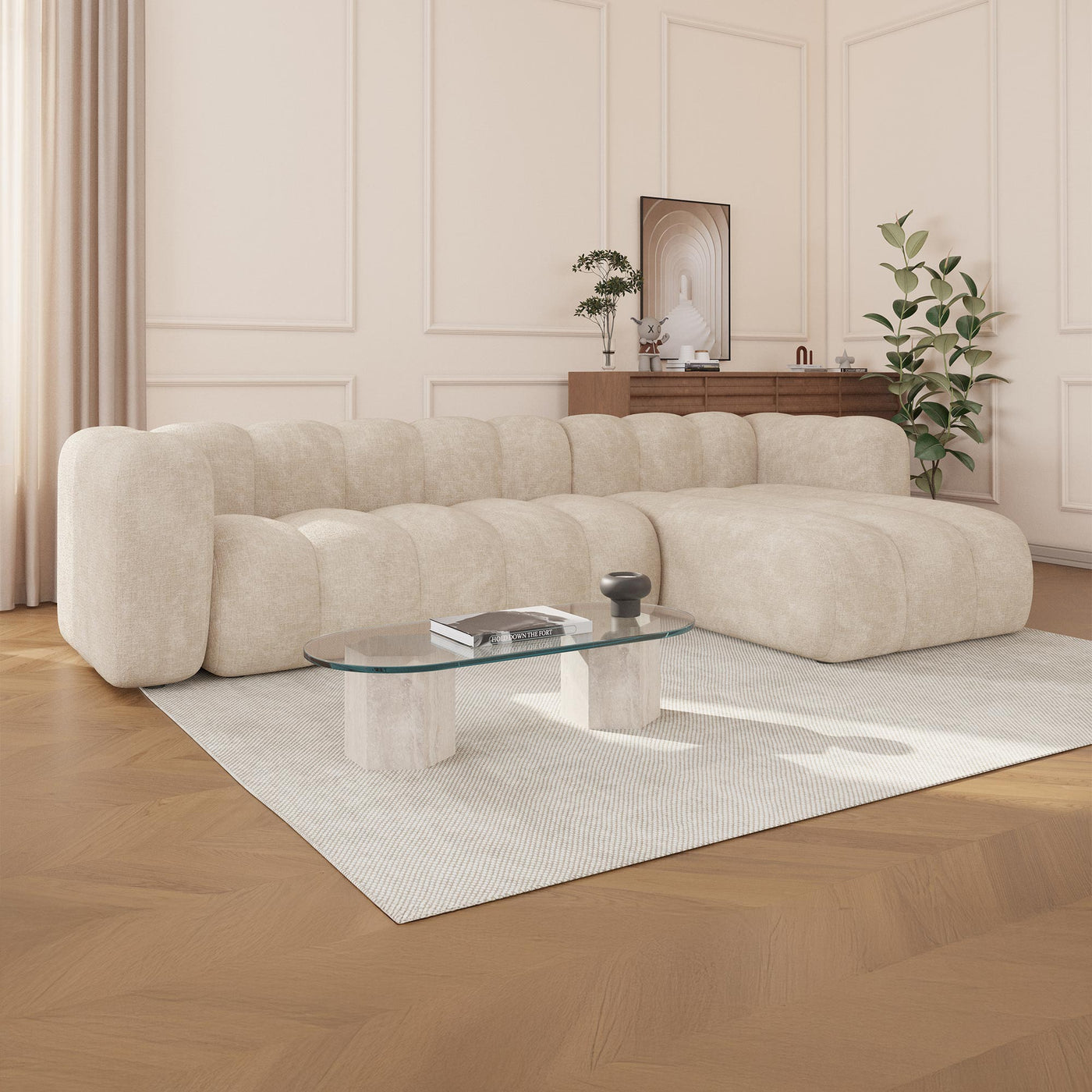 GABY Canapé d'angle réversible en tissu beige - Canapés d'angle - Mobilier Deco
