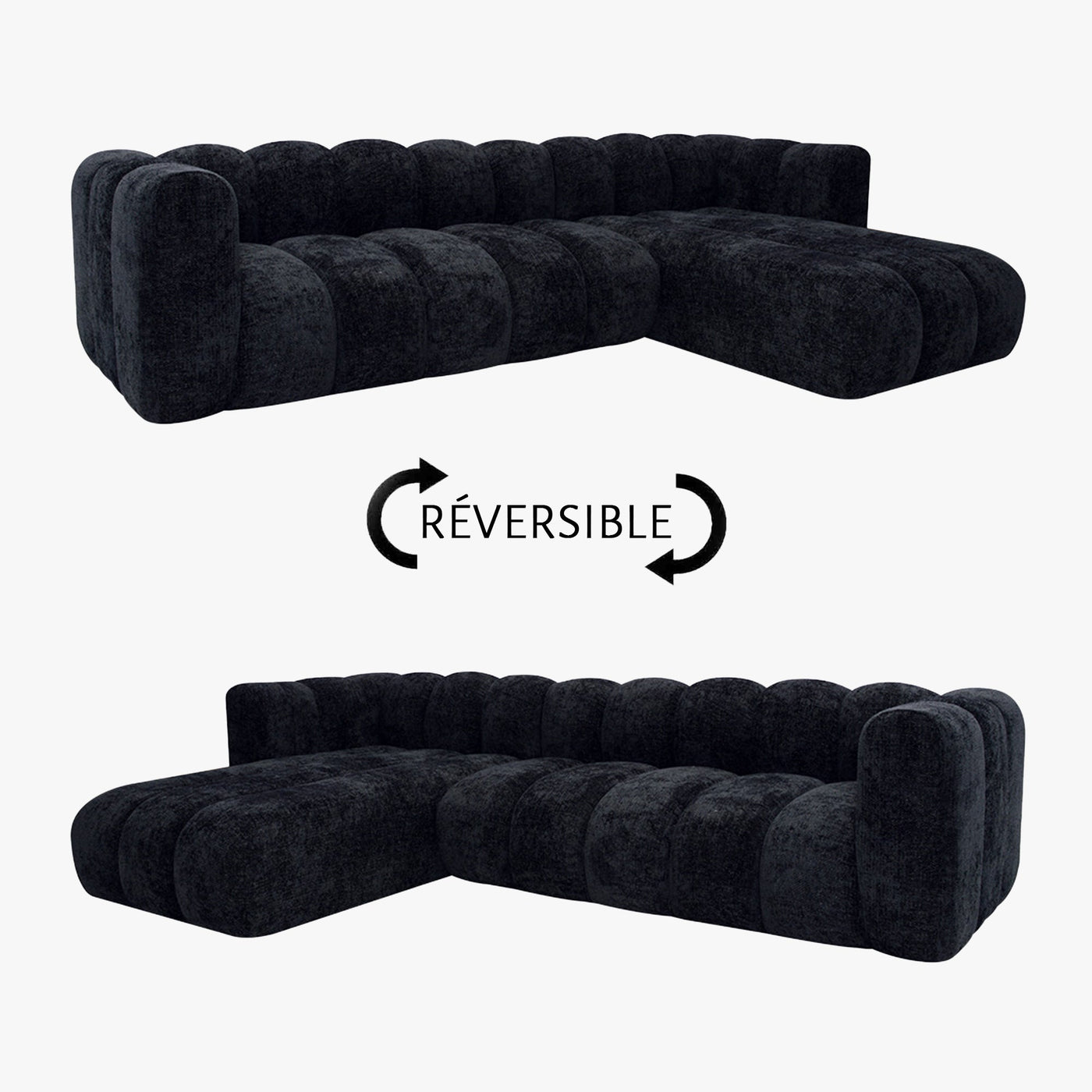 GABY Canapé d'angle réversible en tissu noir - Canapés d'angle - Mobilier Deco