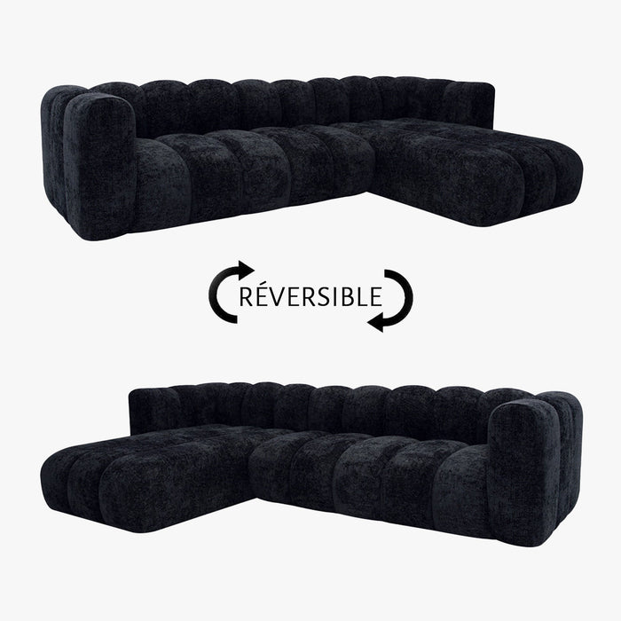 GABY Canapé d'angle réversible  en tissu noir