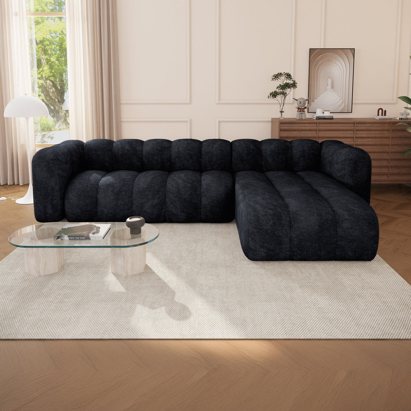 GABY Canapé d'angle réversible en tissu noir - Canapés d'angle - Mobilier Deco