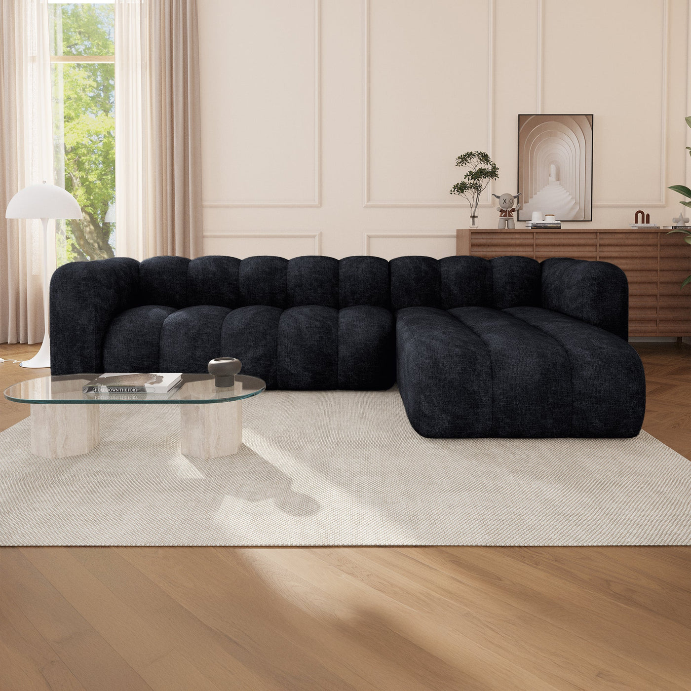 GABY Canapé d'angle réversible en tissu noir - Canapés d'angle - Mobilier Deco
