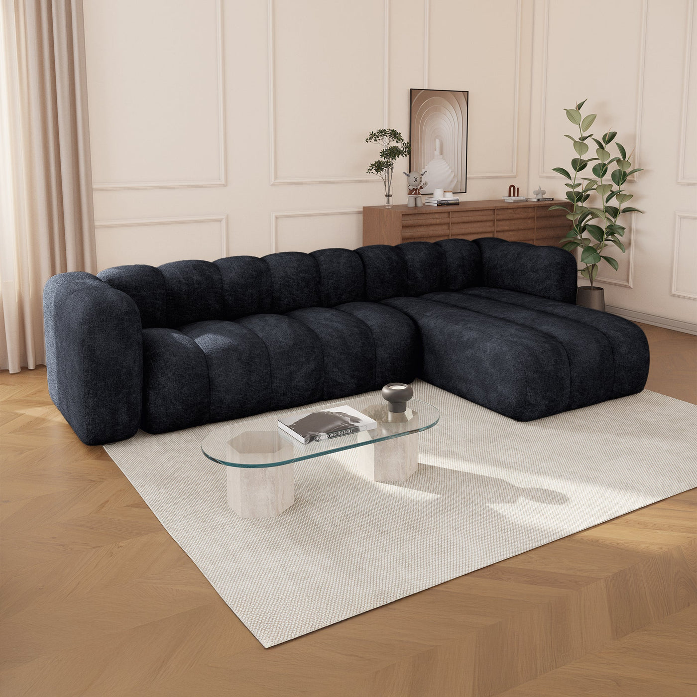GABY Canapé d'angle réversible en tissu noir - Canapés d'angle - Mobilier Deco