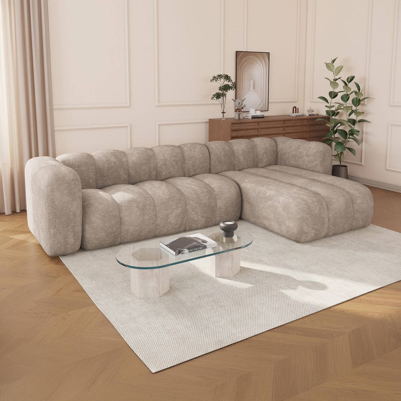 GABY Canapé d'angle réversible en tissu taupe - Canapés d'angle - Mobilier Deco