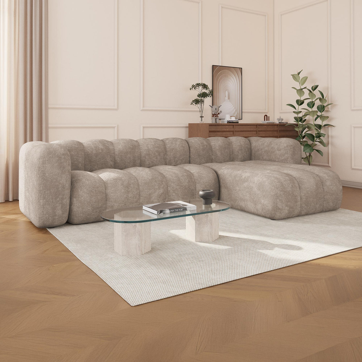 GABY Canapé d'angle réversible en tissu taupe - Canapés d'angle - Mobilier Deco
