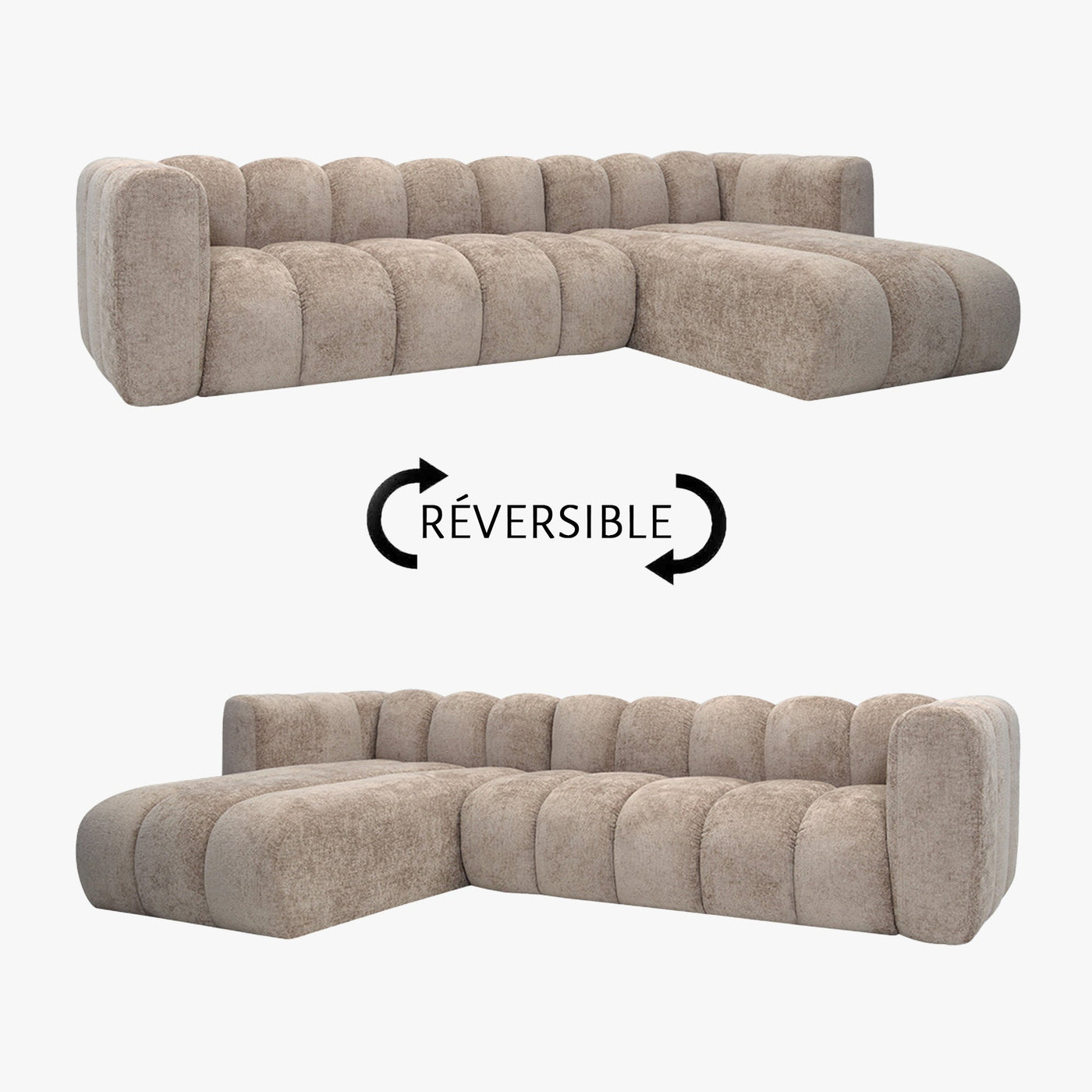 GABY Canapé d'angle réversible en tissu taupe - Canapés d'angle - Mobilier Deco