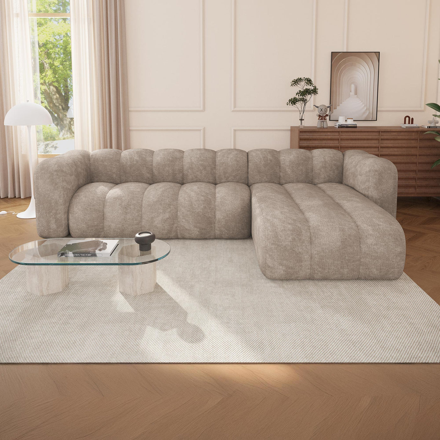 GABY Canapé d'angle réversible en tissu taupe - Canapés d'angle - Mobilier Deco