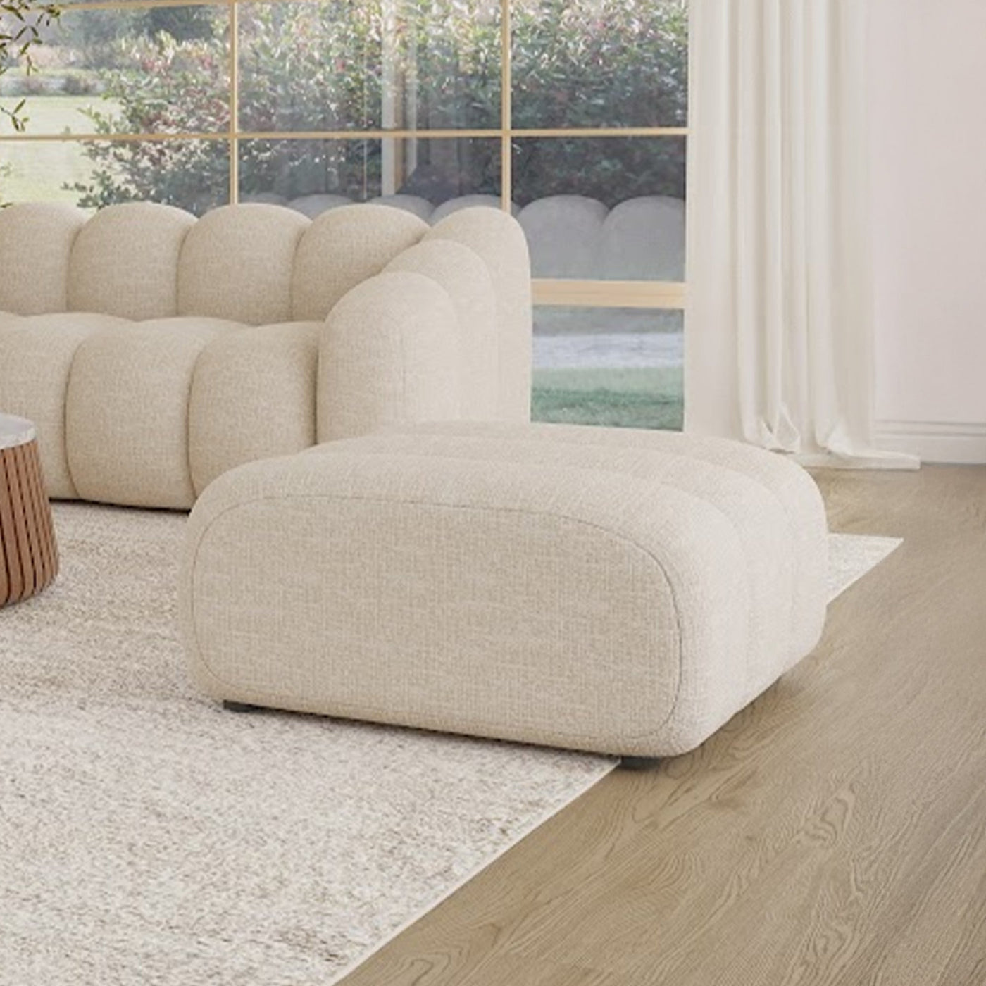 GABYA Pouf rectangle matelassé en tissu beige - Poufs - Mobilier Deco