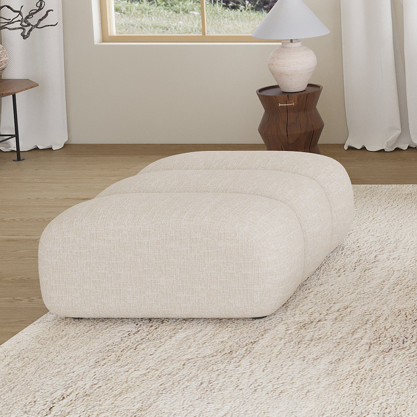 GABYA Pouf rectangle matelassé en tissu beige - Poufs - Mobilier Deco