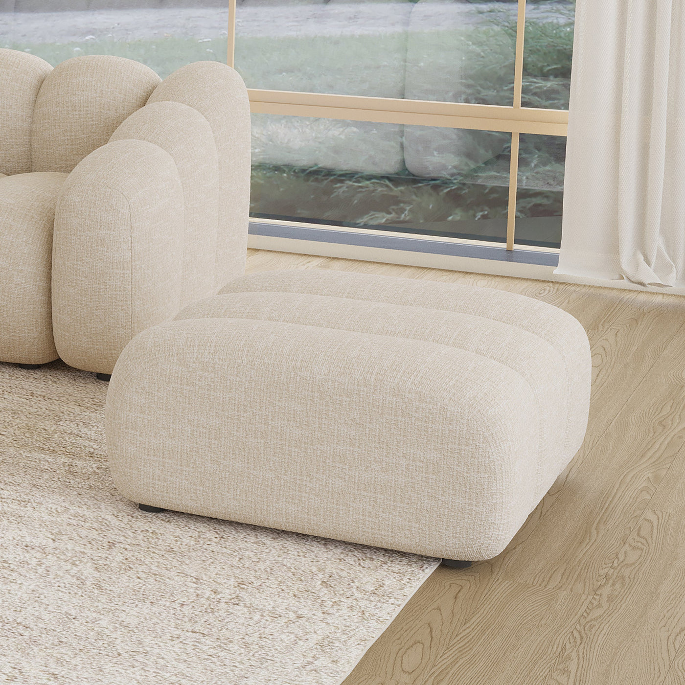 GABYA Pouf rectangle matelassé en tissu beige - Poufs - Mobilier Deco