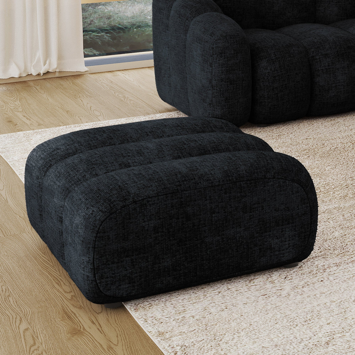 GABYA Pouf rectangle matelassé en tissu noir - Poufs - Mobilier Deco