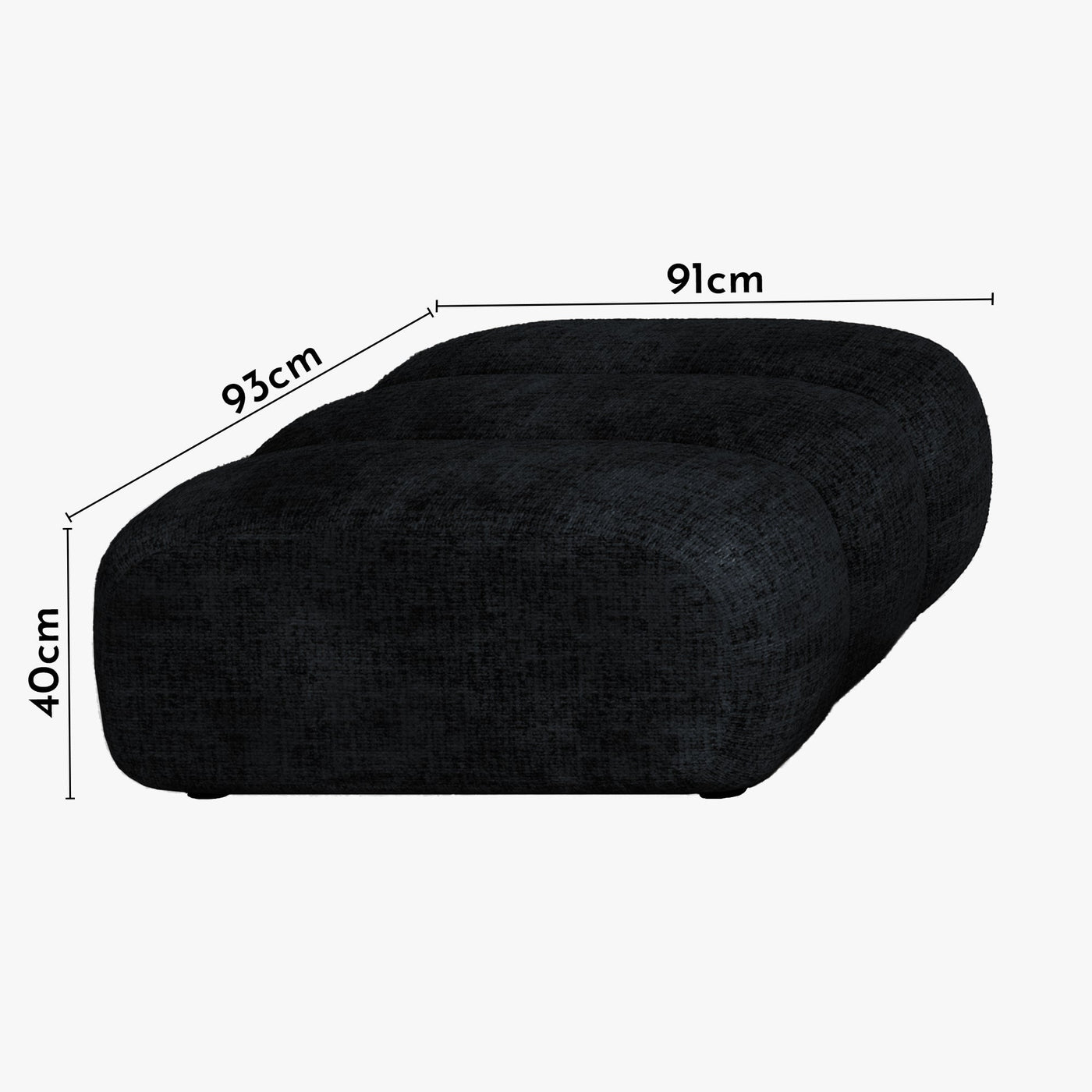 GABYA Pouf rectangle matelassé en tissu noir - Poufs - Mobilier Deco