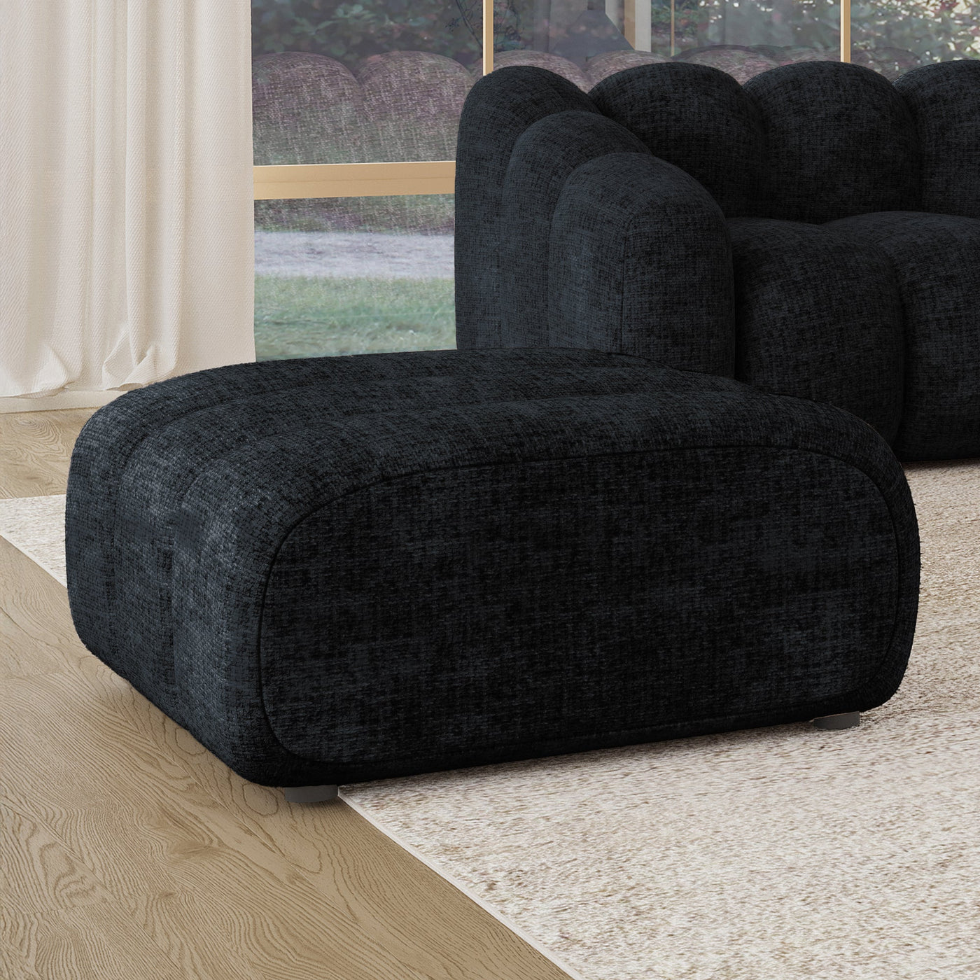 GABYA Pouf rectangle matelassé en tissu noir - Poufs - Mobilier Deco