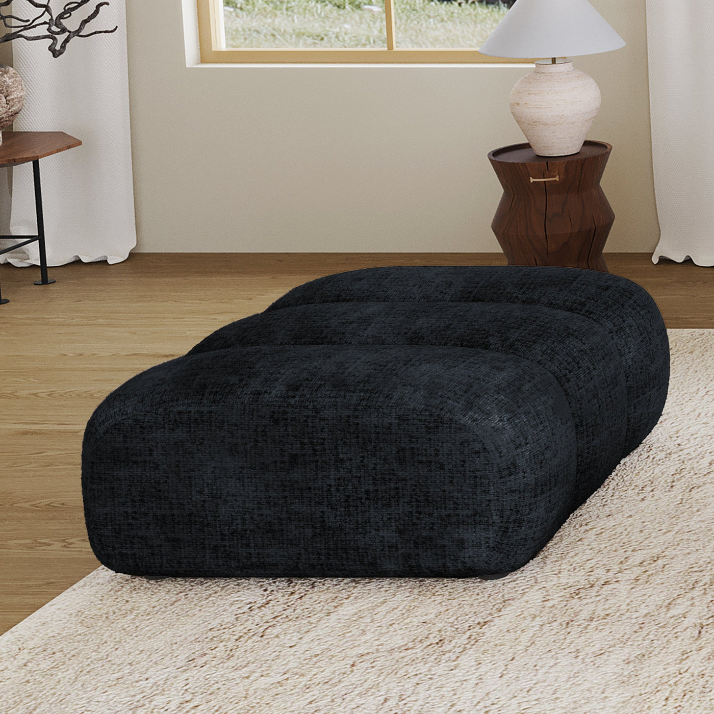 GABYA Pouf rectangle matelassé en tissu noir - Poufs - Mobilier Deco