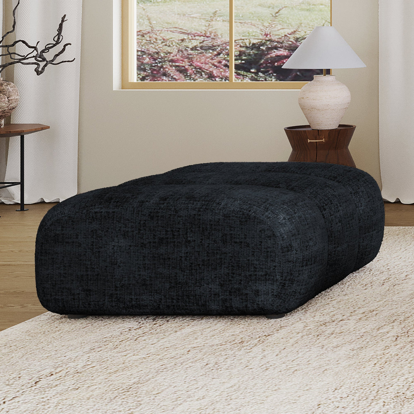 GABYA Pouf rectangle matelassé en tissu noir - Poufs - Mobilier Deco