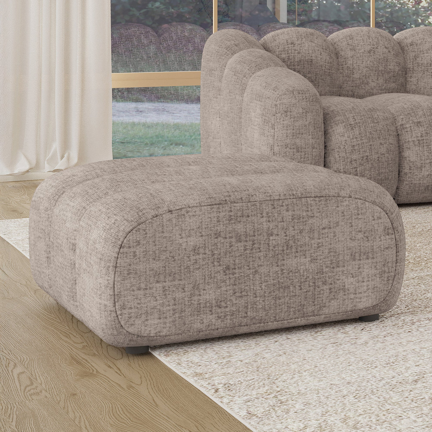 GABYA Pouf rectangle matelassé en tissu taupe - Poufs - Mobilier Deco