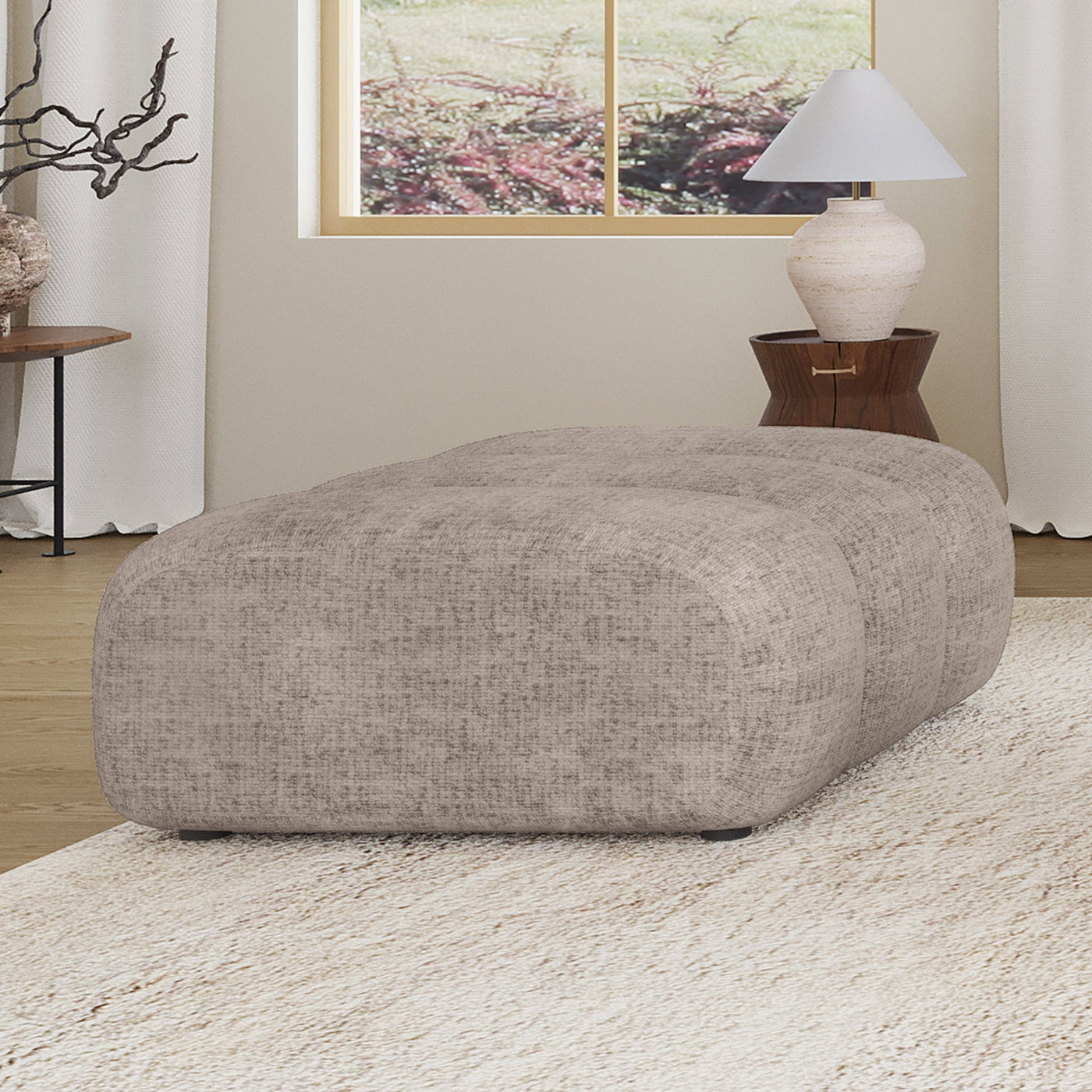 GABYA Pouf rectangle matelassé en tissu taupe - Poufs - Mobilier Deco