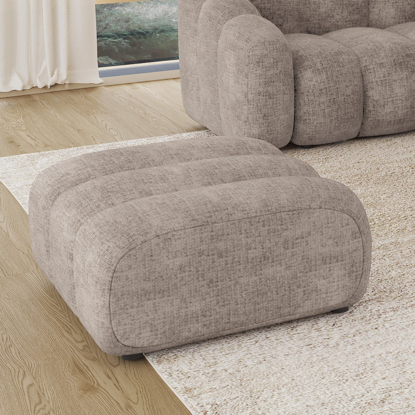 GABYA Pouf rectangle matelassé en tissu taupe - Poufs - Mobilier Deco