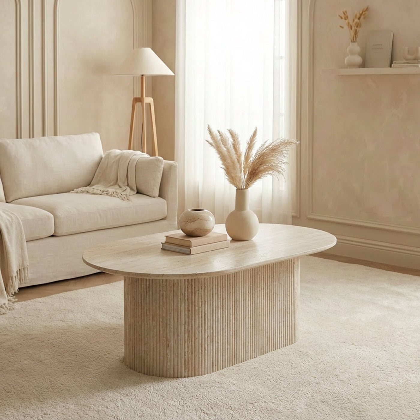 GAEL Table basse ovale en céramique beige 120 cm - Table basse - Mobilier Deco