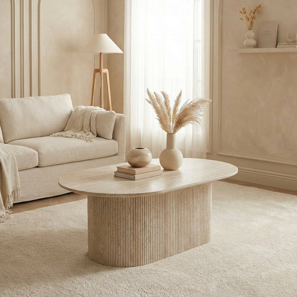 GAEL Table basse ovale en céramique beige 120 cm