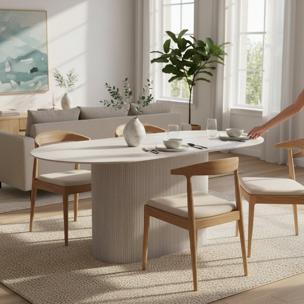 GAEL XL Table à manger ovale en céramique beige 180 cm - Table à manger - Mobilier Deco
