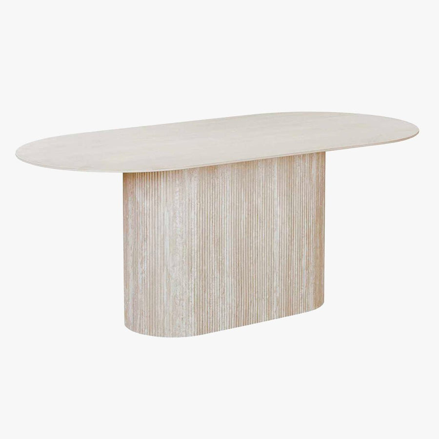 GAEL XL Table à manger ovale en céramique beige 180 cm — aperçu vidéo