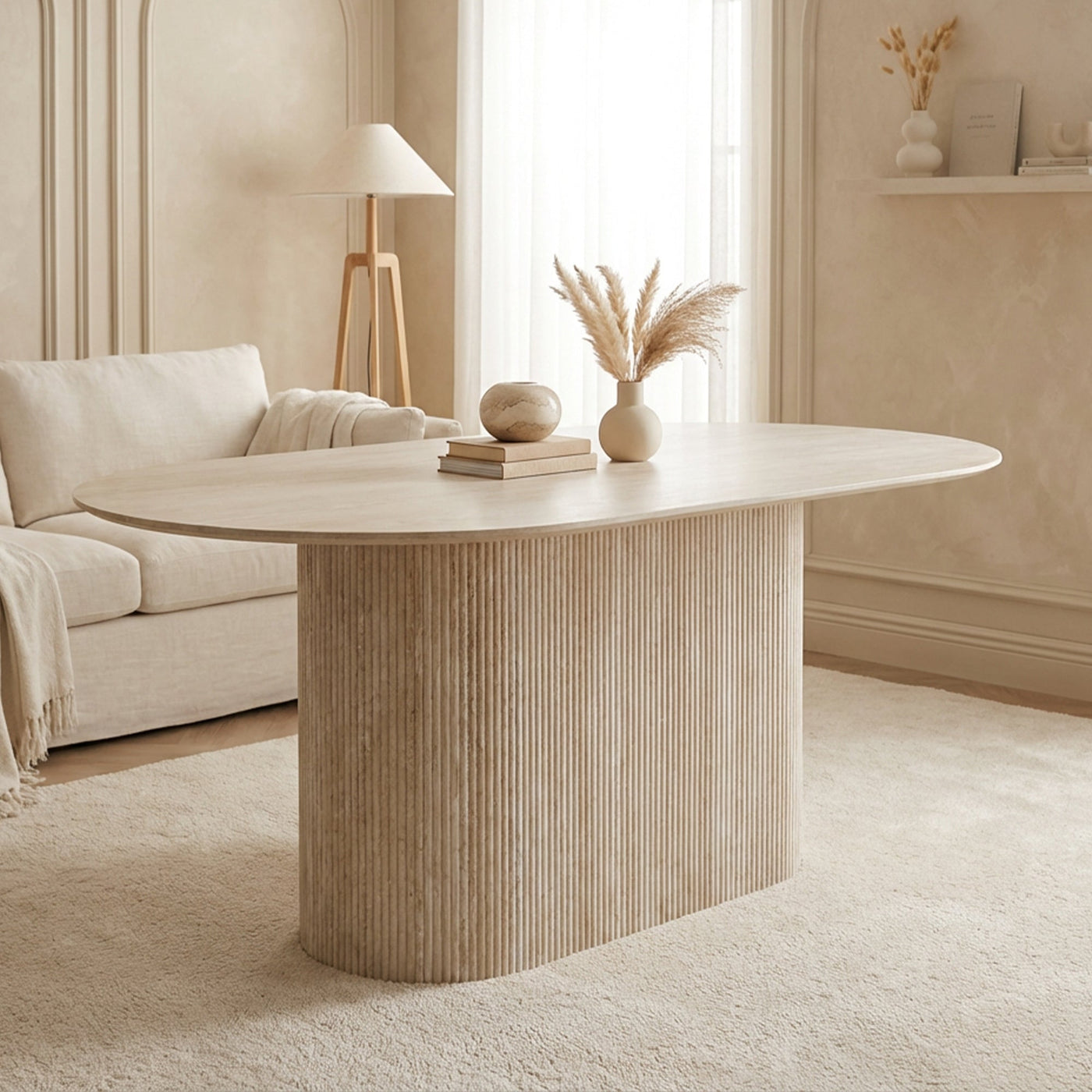 GAEL XL Table à manger ovale en céramique beige 180 cm - Table à manger - Mobilier Deco