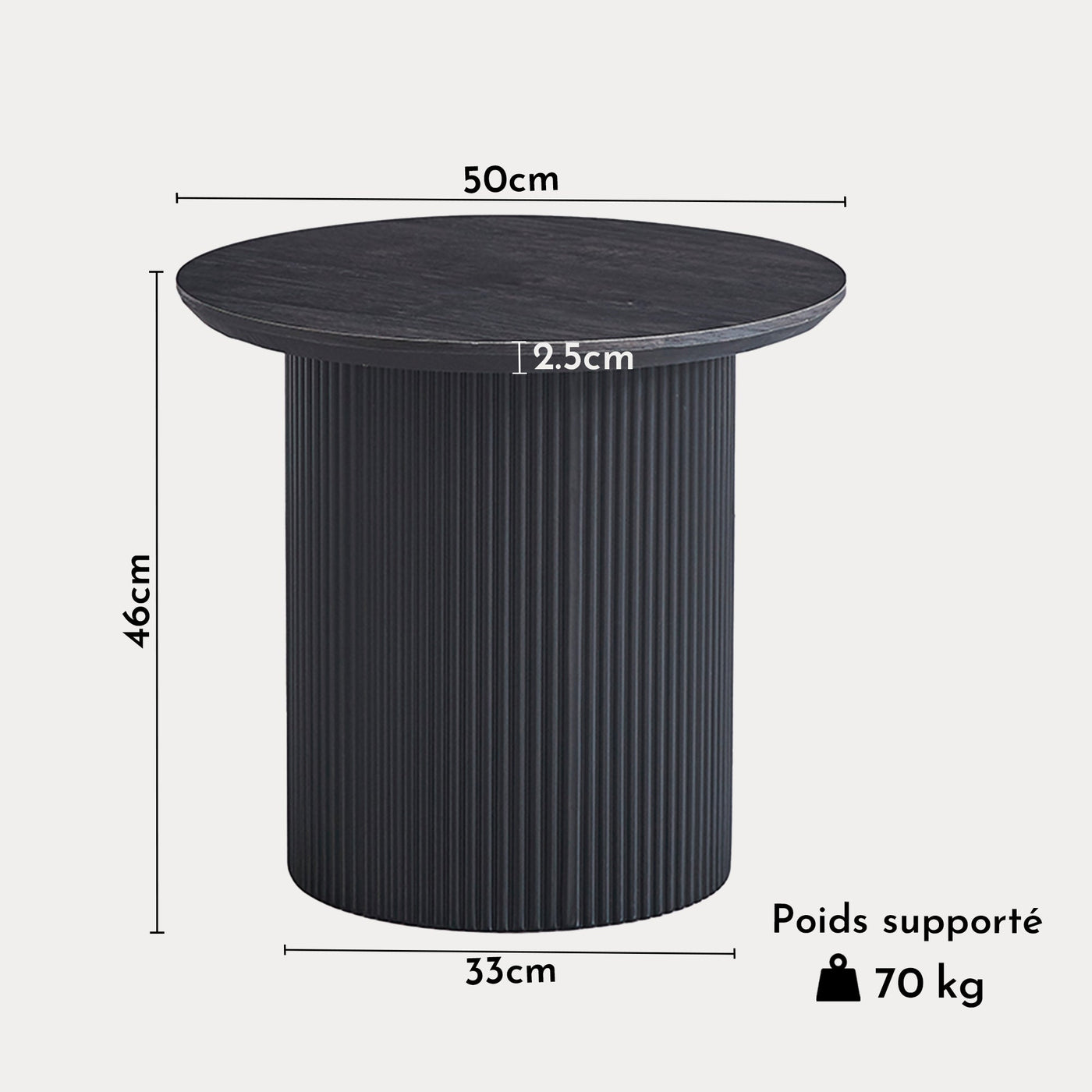GALIA Table basse ronde couleur marron foncé D50 cm - Table basse - Mobilier Deco