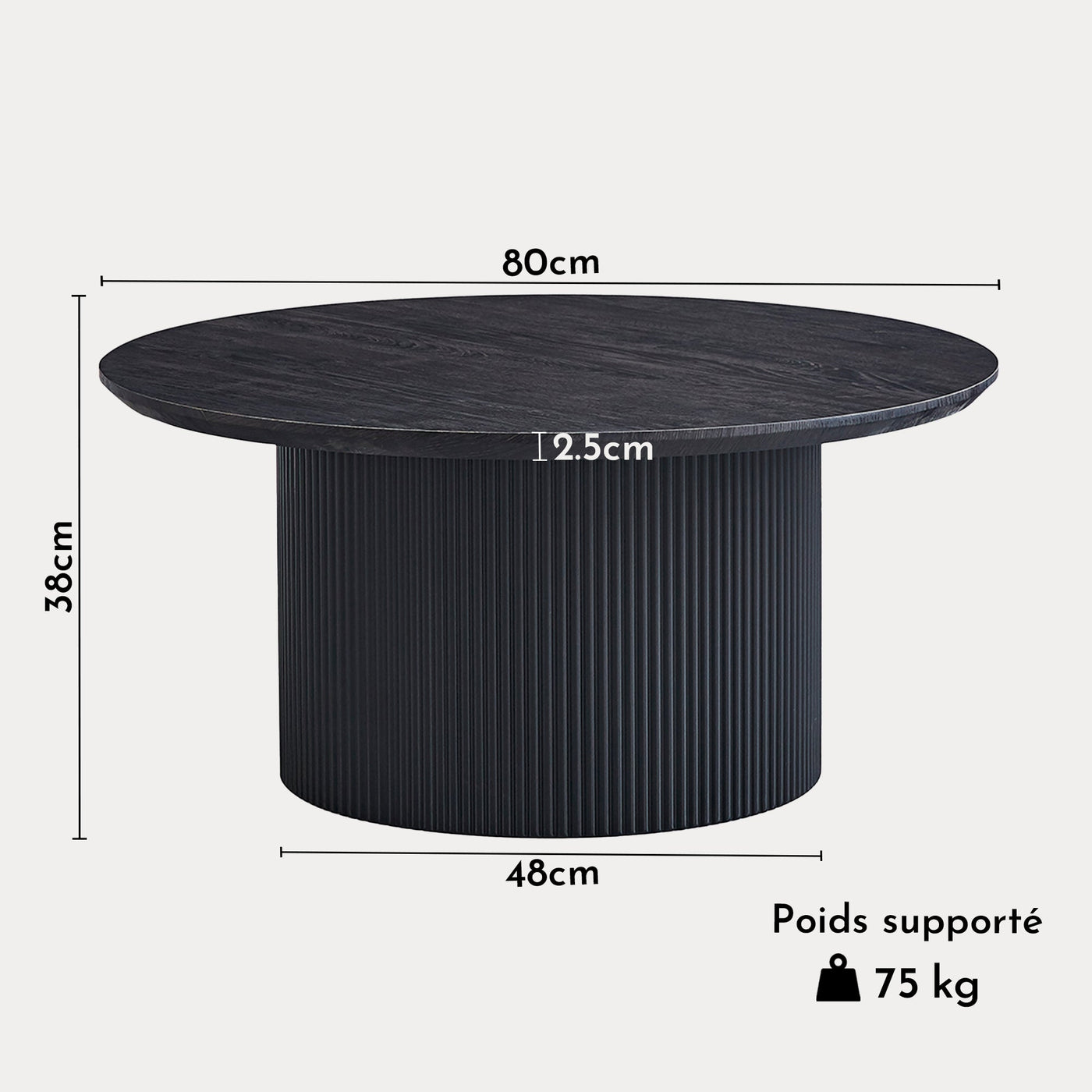 GALIA Table basse ronde couleur marron foncé D80 cm - Table basse - Mobilier Deco