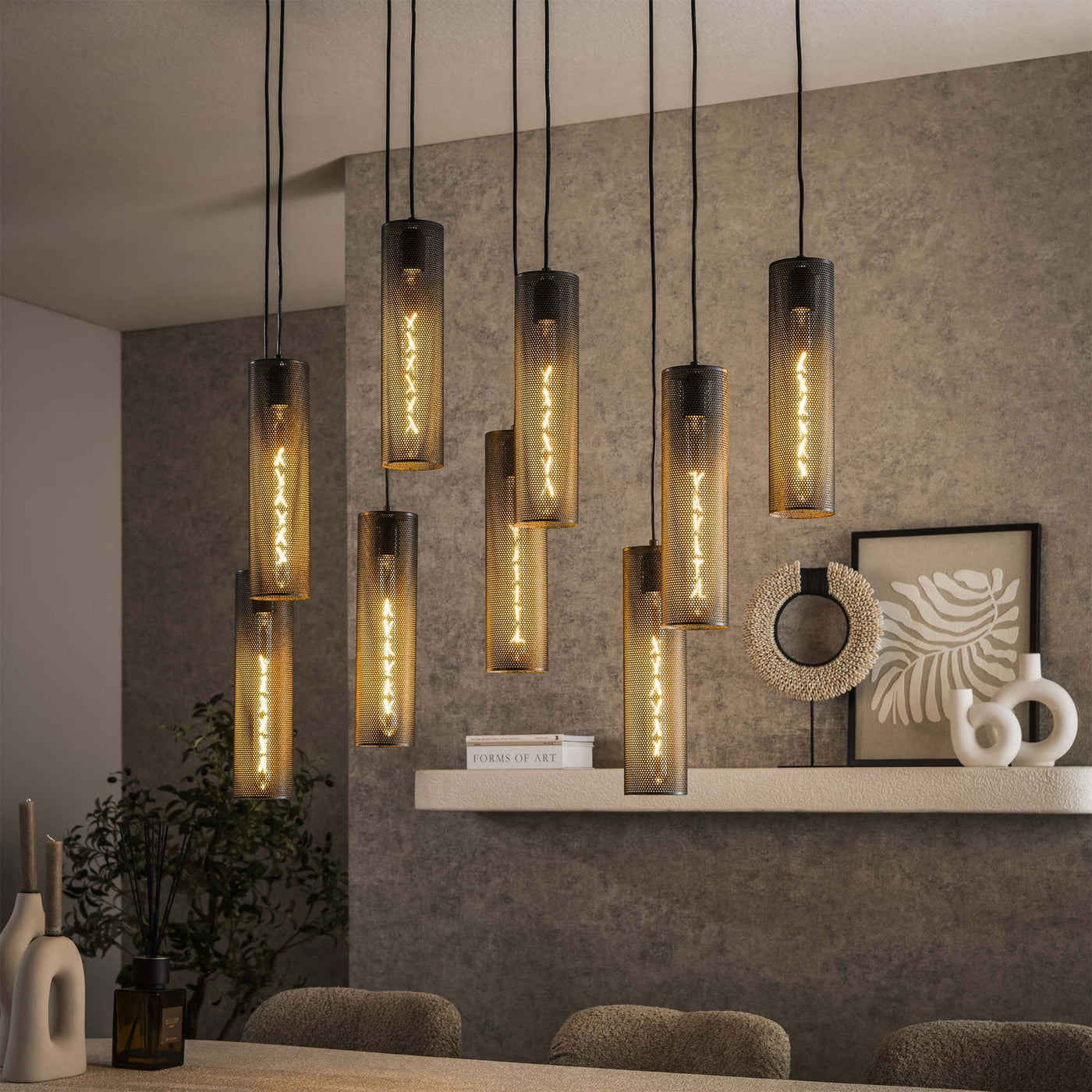 GINO Suspension en tube 9 lampes ajustables en métal noir 100x150 cm - Luminaires - Mobilier Deco