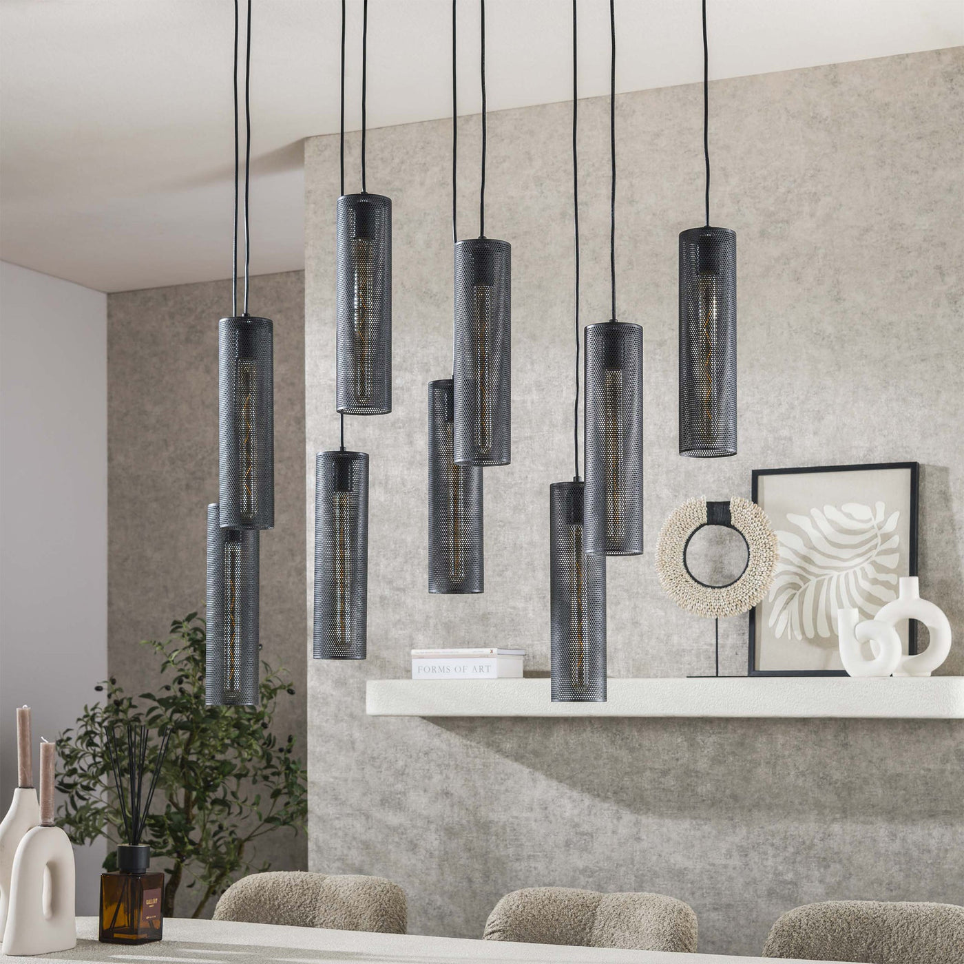 GINO Suspension en tube 9 lampes ajustables en métal noir 100x150 cm - Luminaires - Mobilier Deco