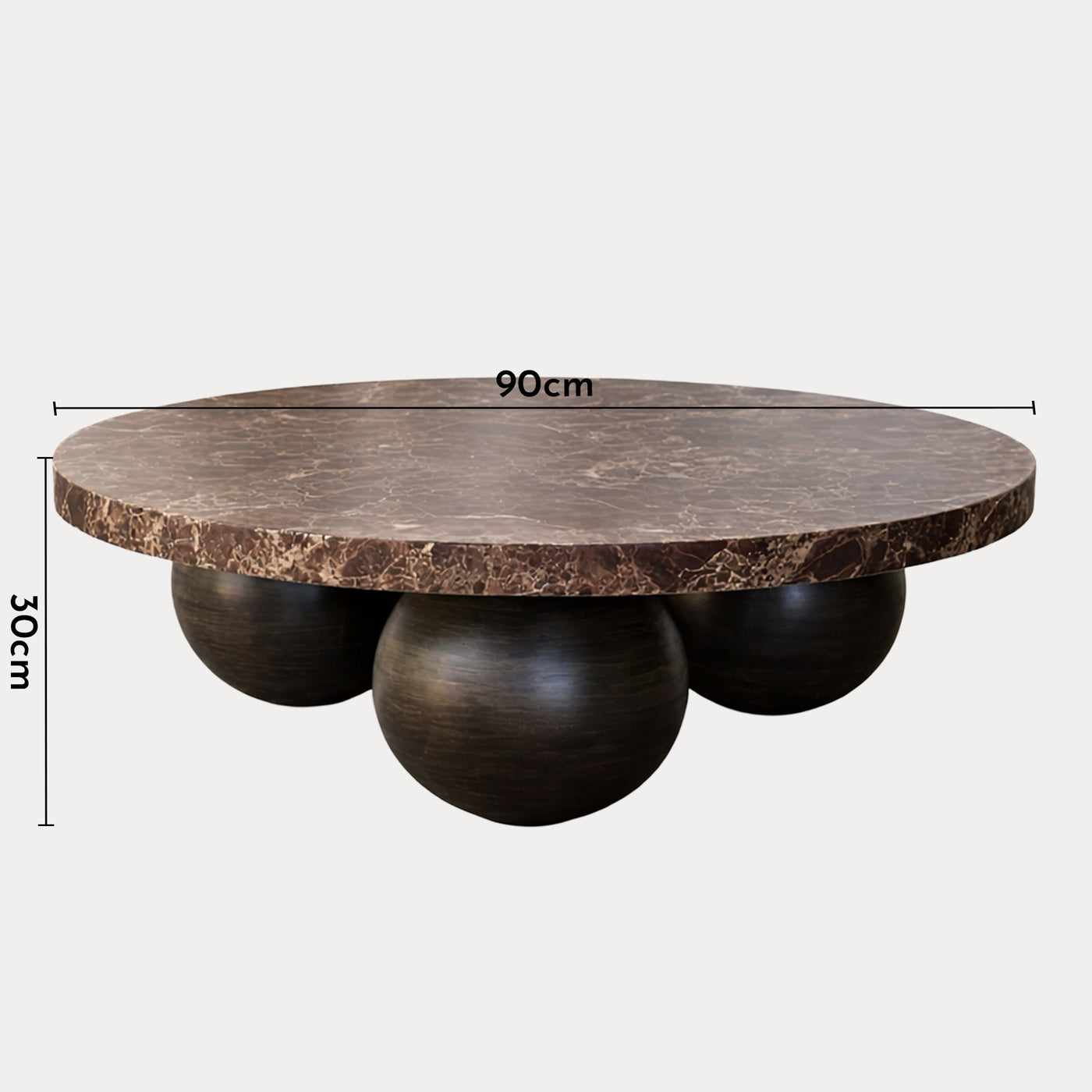 GIORGIA Table basse en marbre d'ingénierie marron pieds rond bois massif noir - Table basse - Mobilier Deco