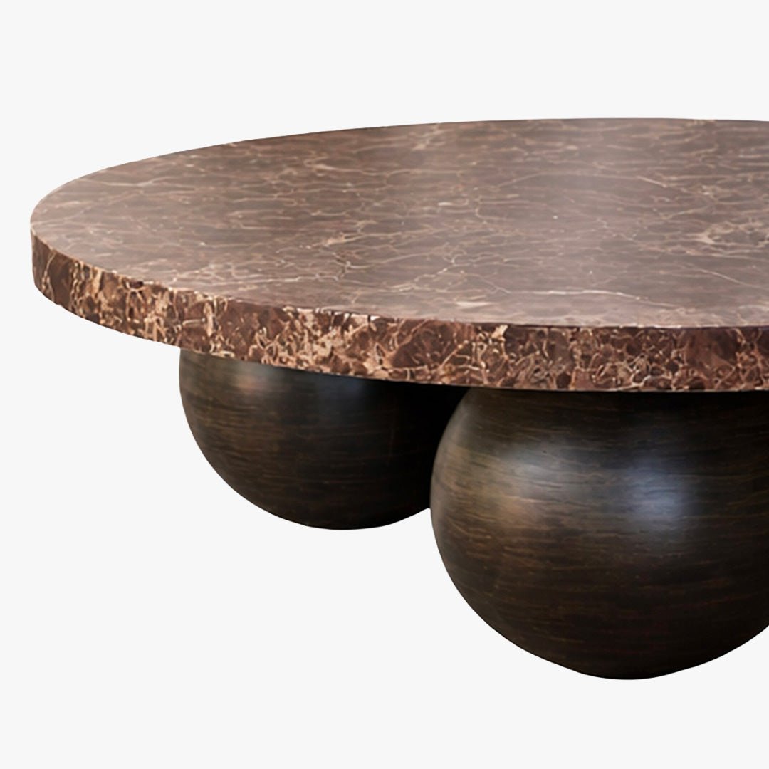 GIORGIA Table basse en marbre d'ingénierie marron pieds rond bois massif noir - Table basse - Mobilier Deco