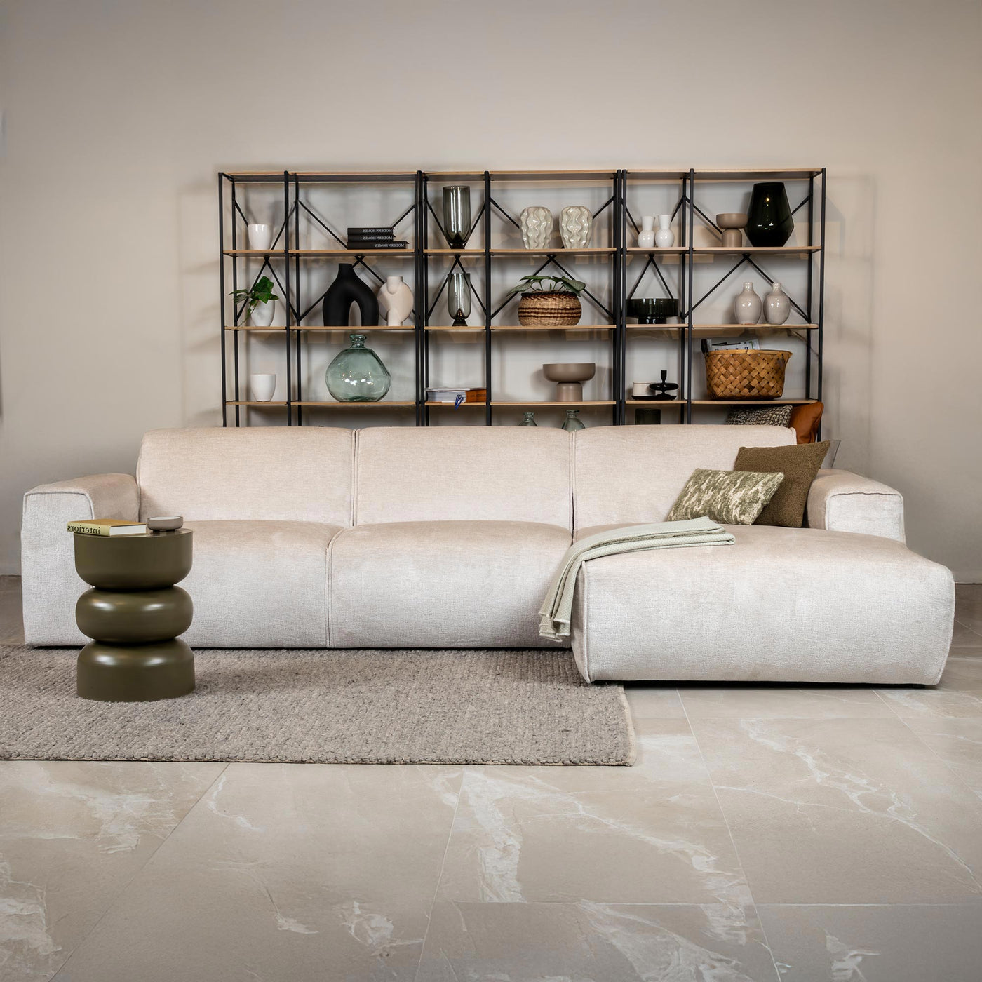 GIULIA Canapé d'angle en tissu beige - Angle droit - Canapés d'angle - Mobilier Deco