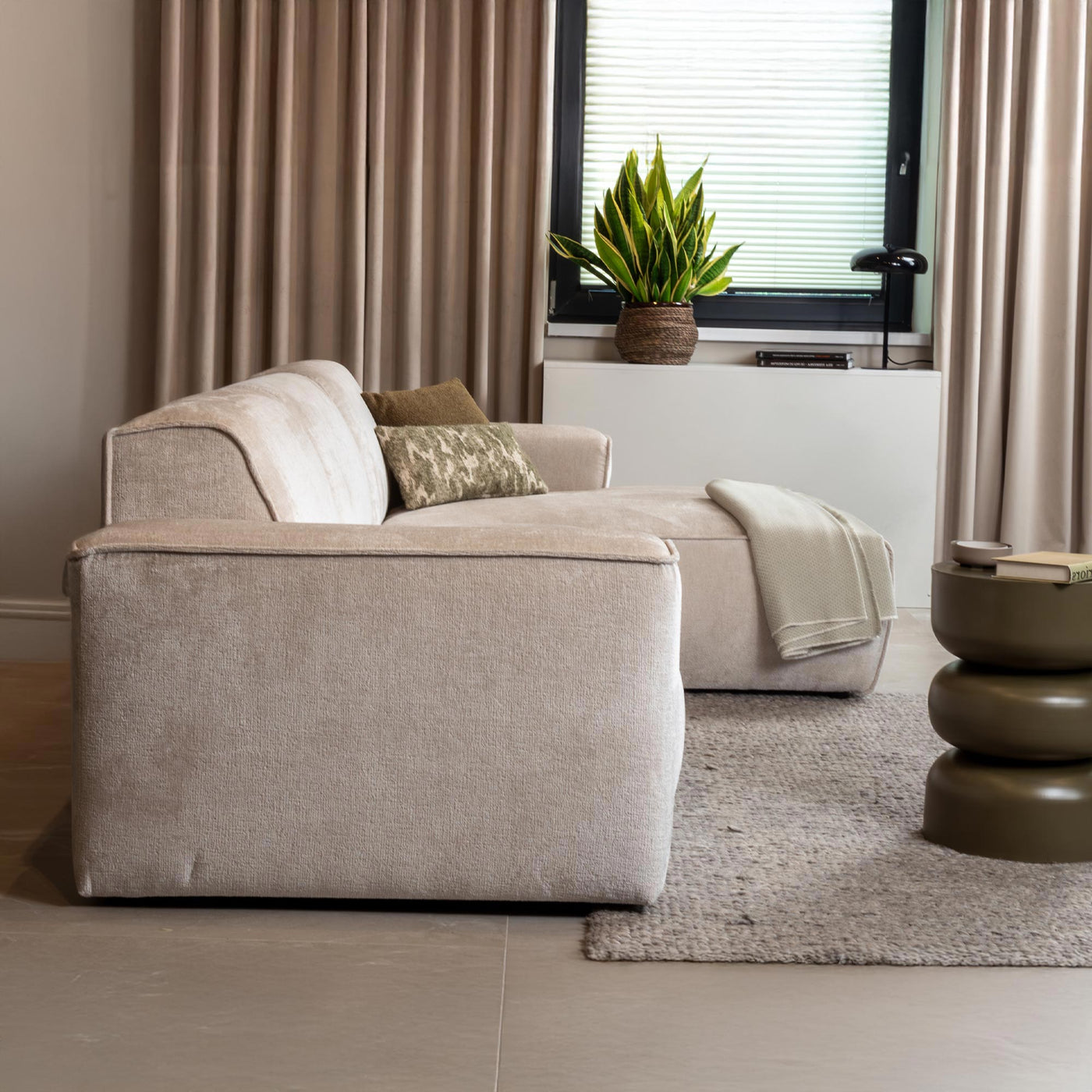 GIULIA Canapé d'angle en tissu beige - Angle droit - Canapés d'angle - Mobilier Deco
