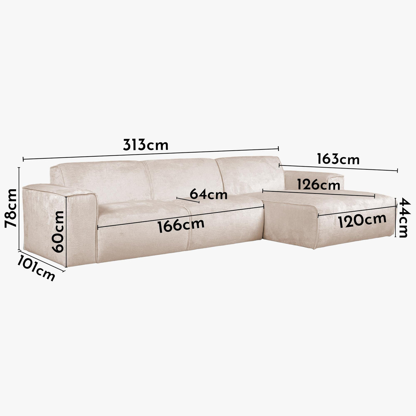 GIULIA Canapé d'angle en tissu beige - Angle droit - Canapés d'angle - Mobilier Deco