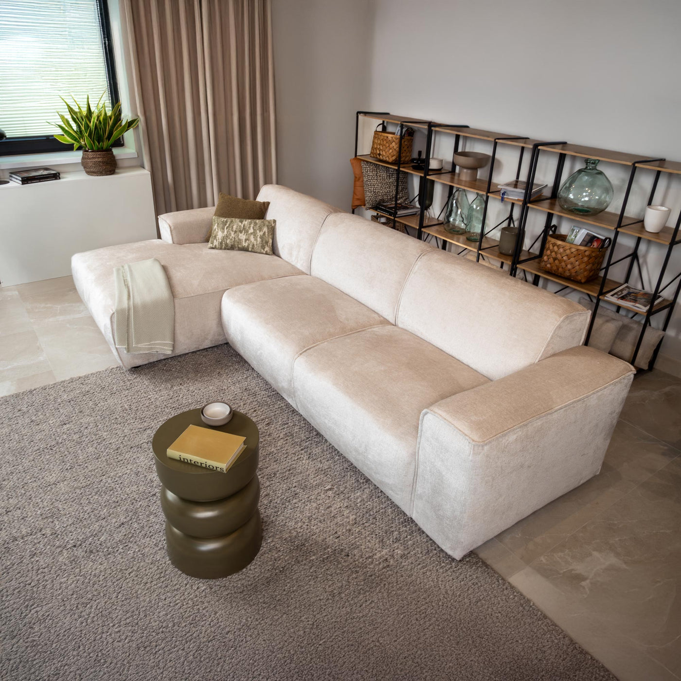 GIULIA Canapé d'angle en tissu beige - Angle gauche - Canapés d'angle - Mobilier Deco