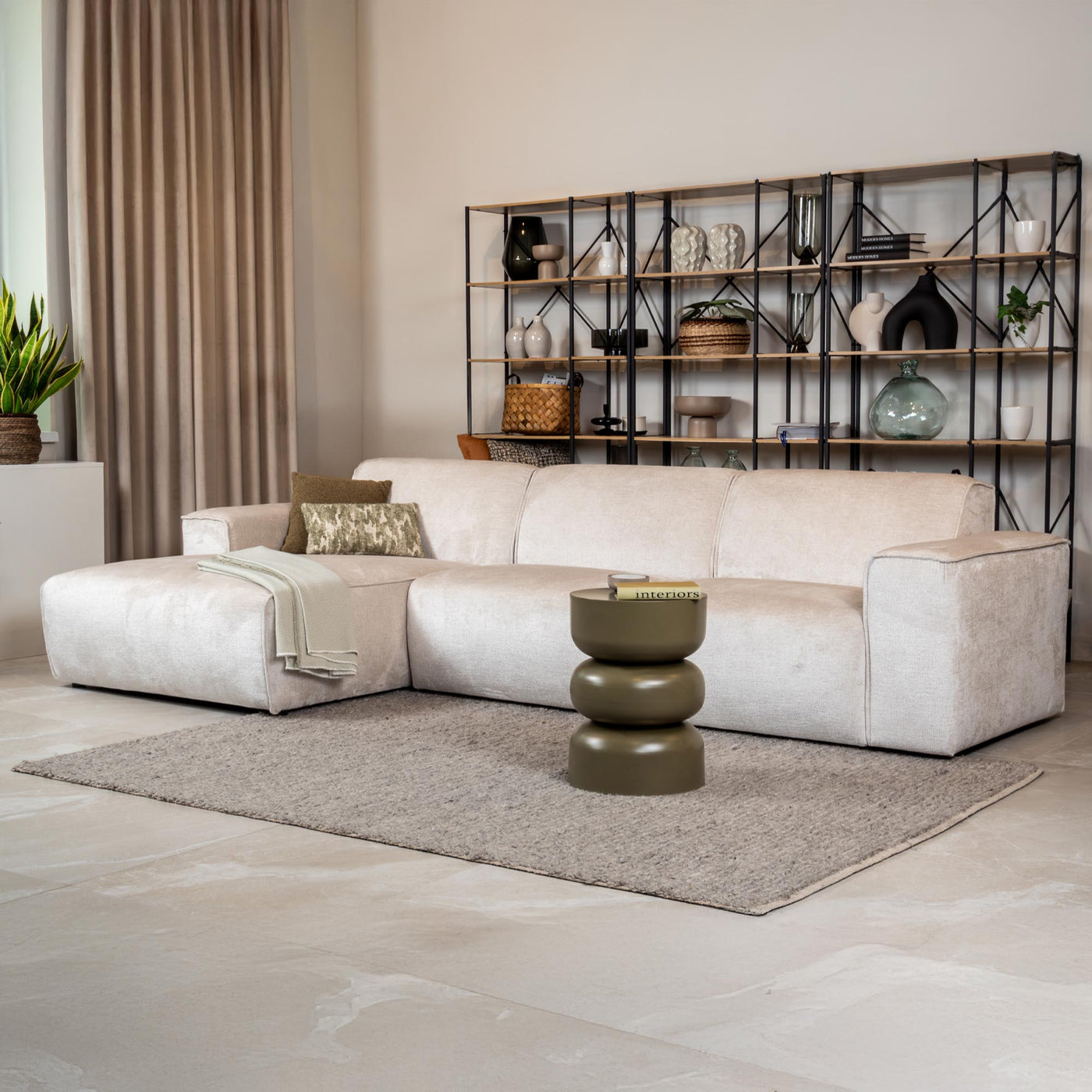 GIULIA Canapé d'angle en tissu beige - Angle gauche - Canapés d'angle - Mobilier Deco