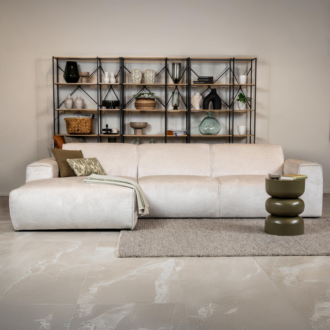 GIULIA Canapé d'angle en tissu beige - Angle gauche - Canapés d'angle - Mobilier Deco