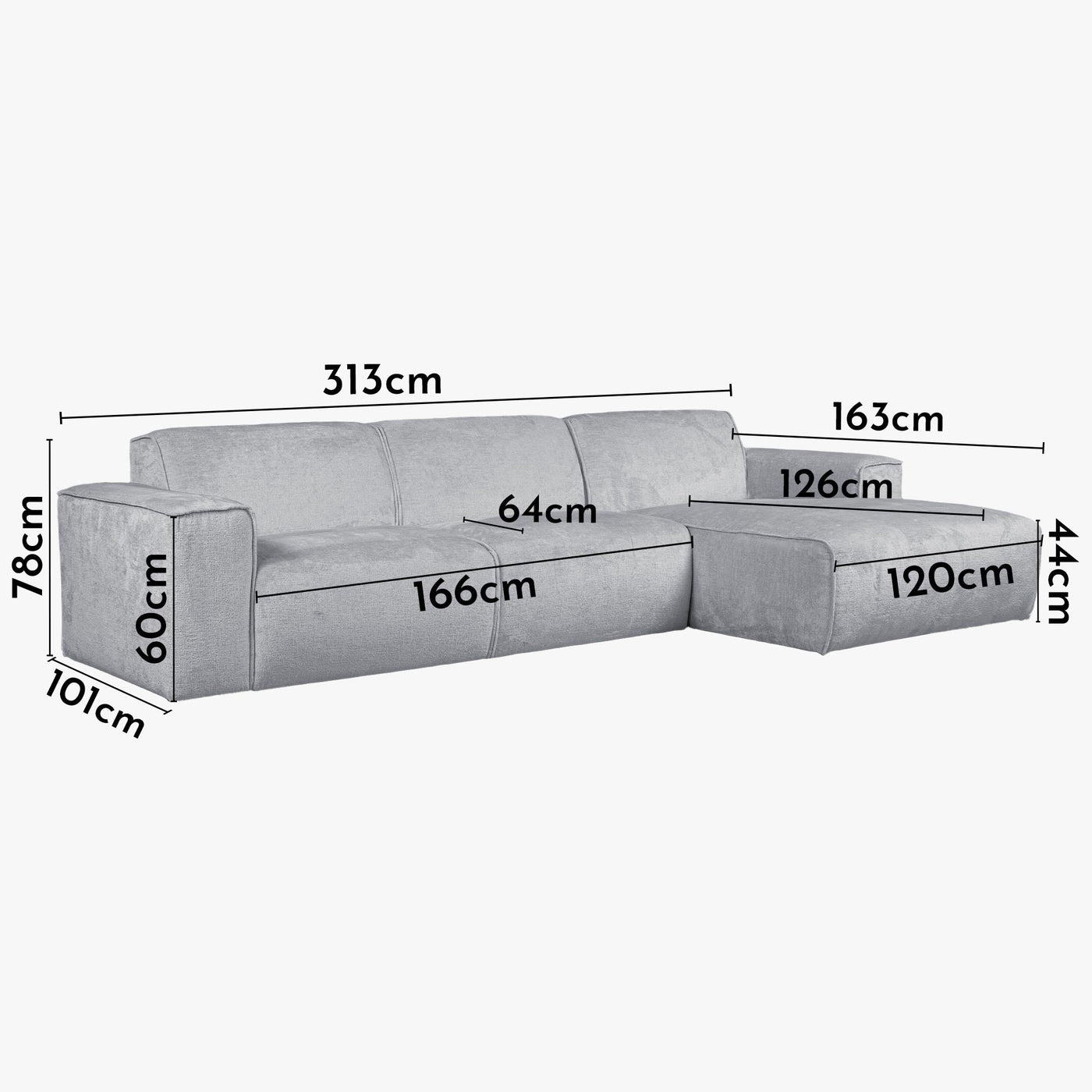 GIULIA Canapé d'angle en tissu gris - Angle droit - Canapés d'angle - Mobilier Deco