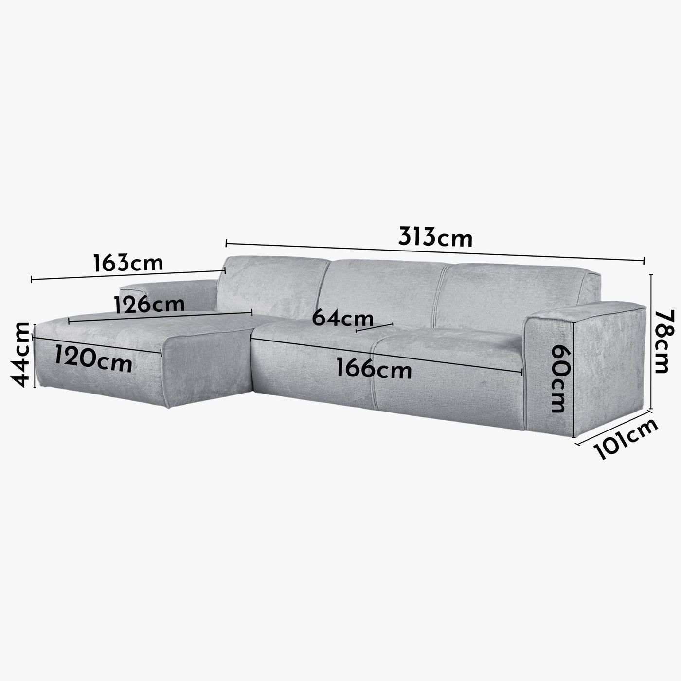 GIULIA Canapé d'angle en tissu gris - Angle gauche - Canapés d'angle - Mobilier Deco