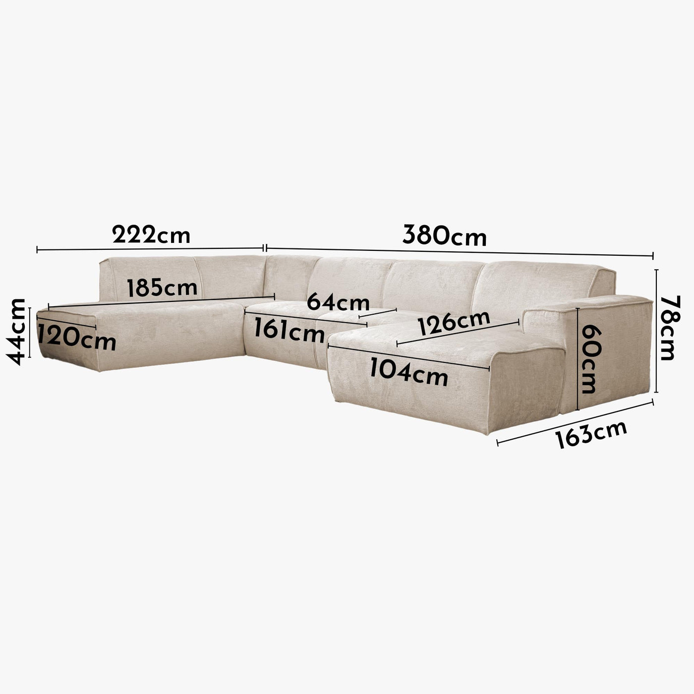 GIULIA Canapé panoramique en tissu beige - Angle gauche - Canapés panoramiques - Mobilier Deco