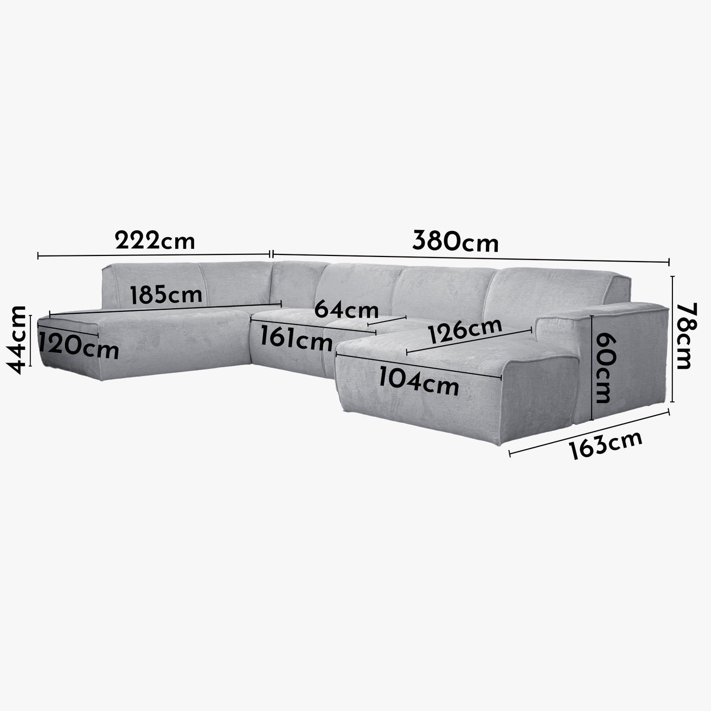 GIULIA Canapé panoramique en tissu gris - Angle gauche - Canapés panoramiques - Mobilier Deco