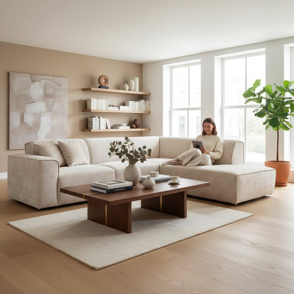 GIULIA XL Canapé d'angle en tissu beige - Angle droit - Canapés d'angle - Mobilier Deco