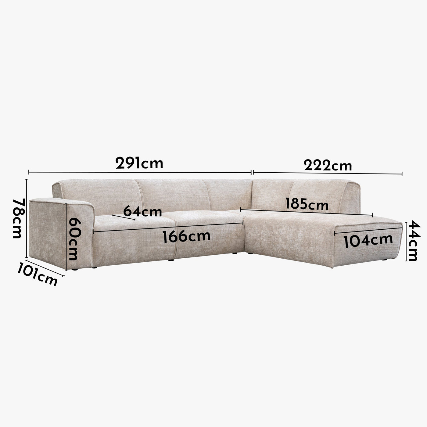 GIULIA XL Canapé d'angle en tissu beige - Angle droit - Canapés d'angle - Mobilier Deco