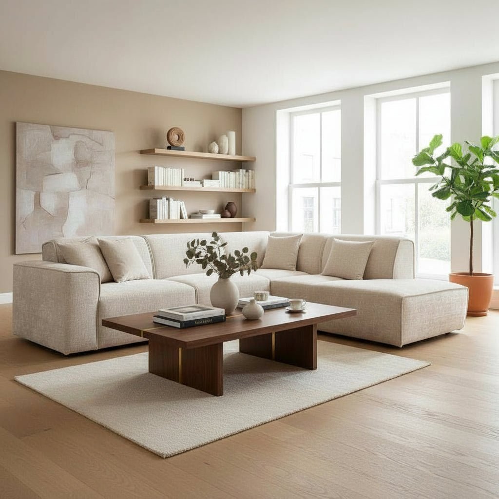 GIULIA XL Canapé d'angle en tissu beige - Angle droit - Canapés d'angle - Mobilier Deco